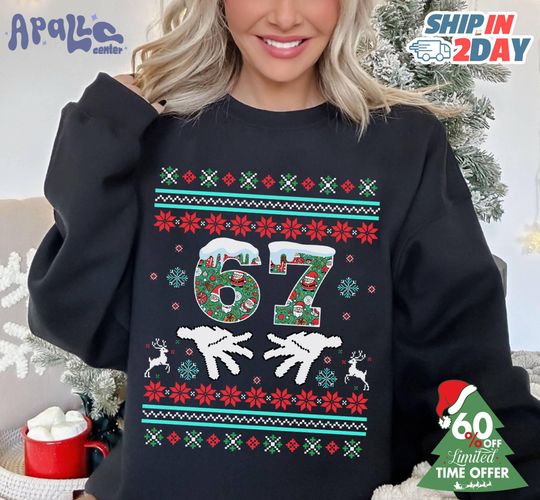 Discover 6 7 Six Seven Shirt, Funny Meme Hand, 67 Couples Ugly Christmas Shirt, Trendy Couple Matching Halloween Costume, 67 Trendy Gifts For Friends