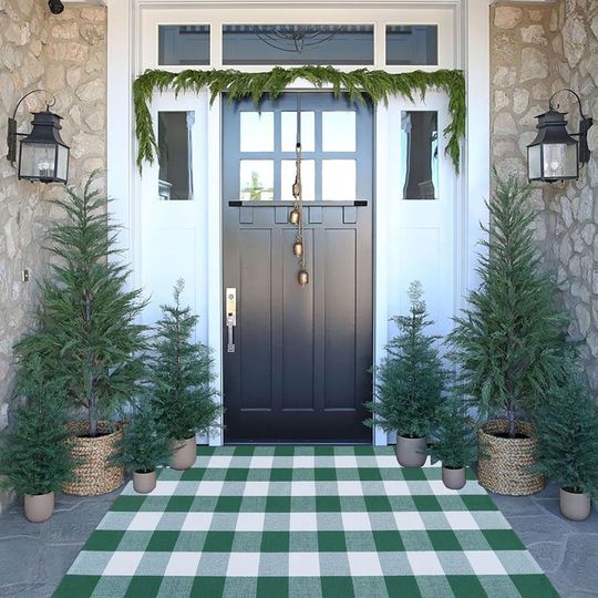 Discover Christmas Outdoor Mat Buffalo Plaid Christmas Decor Rug Cotton Hand-Woven Layered Door Mats Washable Carpet for Front Porch, Kitchen, Farmhouse, Entryway