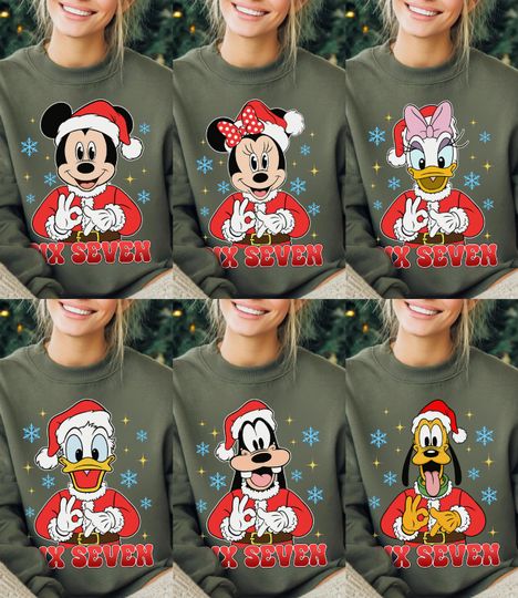 Discover 6 7 Six Seven Mickey And Friends Shirt, Funny Meme Hand Disneyland, 67 Couples Xmas Gifts Shirt, Trendy Family Matching Christmas 2025 Tee