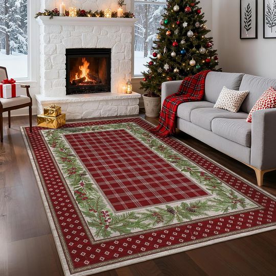 Discover GarveeHome 5x7 Christmas Area Rug for Living Room: Machine Washable Christmas Area Rugs for Bedroom with Non-Slip Backing, Living Room Washable Carpet, Soft Low Pile Non-Slip Bedroom Carpet 5*7 ft Red