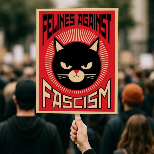 Discover Felines Against Fascism Protest Sign, 3 Sizes, Anti-Trump Political Activist Poster Antifa, No Kings Rally Day Anti Fascist