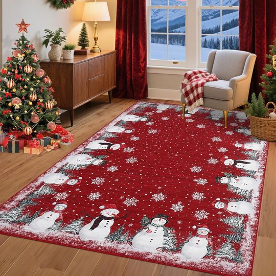 Washable Rugs for Holiday Non Slip Christmas Living Room Area Rug Low Pile Dining Room