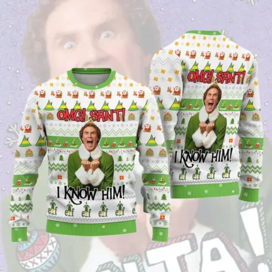 Discover Elf Christmas Movie Ugly Sweater, Retro Buddy Xmas Sweater