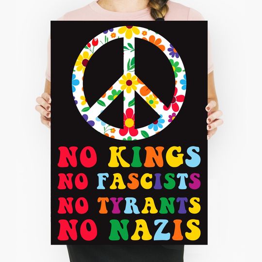 Discover No Kings No Fascists Printable Poster  Peace Sign Anti-Tyranny Art  Colorful Retro  Political Wall Decor