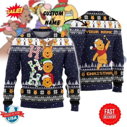 Pooh Ugly Christmas Sweater, Winnie The Pooh Santa Sweater