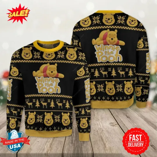 Discover Christmas Gift, Pooh Bear Sweater, Pooh Ugly Sweater, Winnie The Pooh Sweater