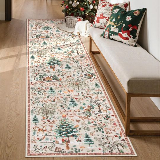 Lahome Christmas Hallway Runner Rug, Non Slip Soft Long Kitchen Carpet Runner,