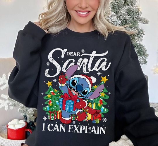 Discover Cute Lilo & Stitch Christmas Dear Santa I Can Explain T-shirt, Funny Stitch Xmas Light Tee, Magic Kingdom Vacation Holiday Party Gift