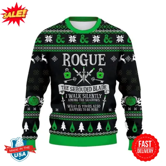 DnD Green Rogue Christmas Ugly Sweater, Dungeons And Dragons Sweater