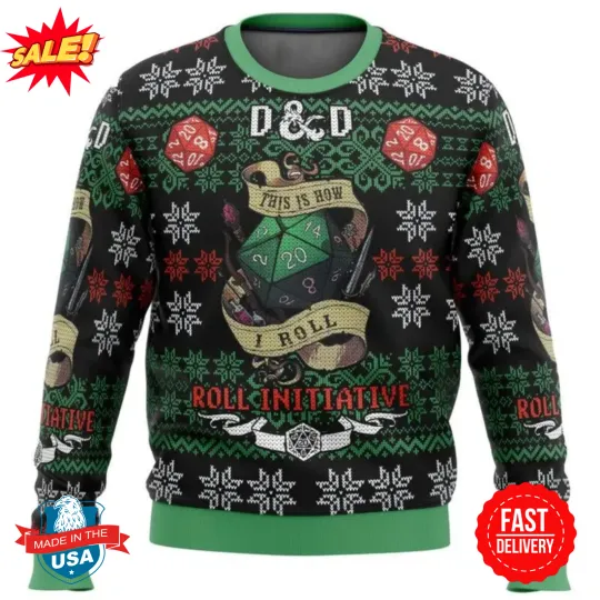 DnD Roll Initiative Christmas Ugly Sweater, Dungeons And Dragons Sweater