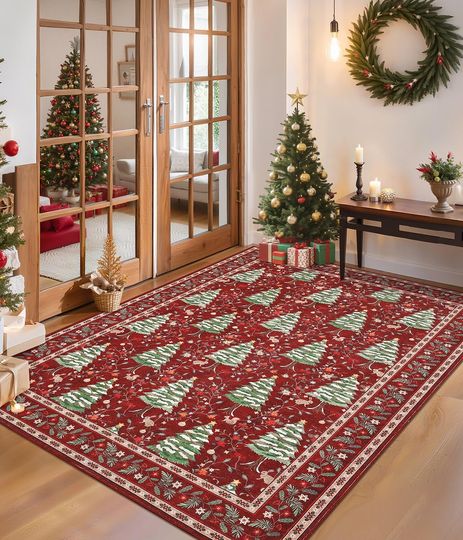 GarveeHome Red Christmas Rug Washable Soft Stain Resistant