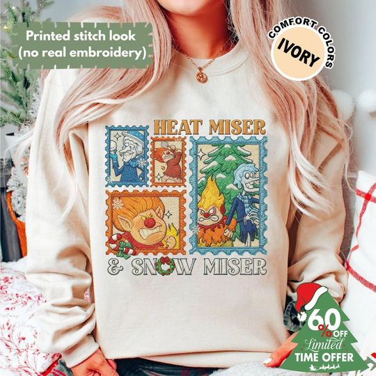Discover Heat Misers And Snow Misers Embroidered Efffect Sweatshirt, Miser Brothers Stamp Style,Year Without Santa Claus Shirt, Movies Xmas Gift 2025