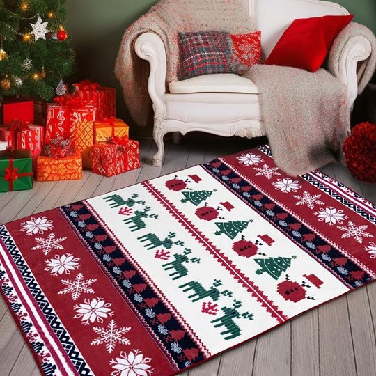 Discover Christmas Area Rugs 4x6 Machine Washable High Traffic Xmas Door Mat Non-Slip Floor Carpet for Living Room Dining Room Bedroom Entryway & Hallway, Snow Print