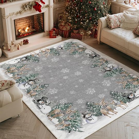 Artoid Mode Grey Snowman Deer Tree Christmas Area Rug