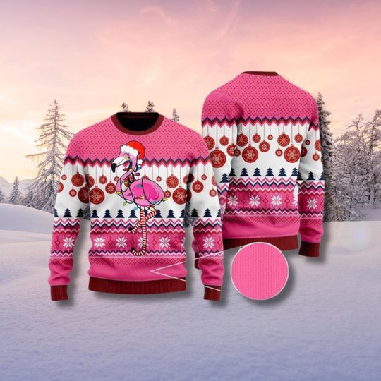 Discover Pink Flamingo Ugly Christmas Sweater, Santa Bird Fair Isle Knit, Holiday Jumper