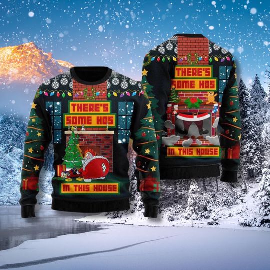 Discover Theres Some Hos In This House Ugly Christmas Sweater, Funny Santa Knit