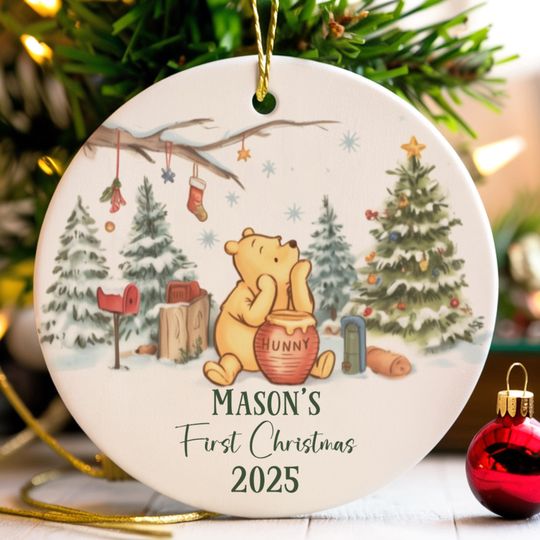 Personalized Babys First Christmas Ornament 2025  A. A. Milnes Winnie-the-Pooh Ceramic Keepsake with Gift Box