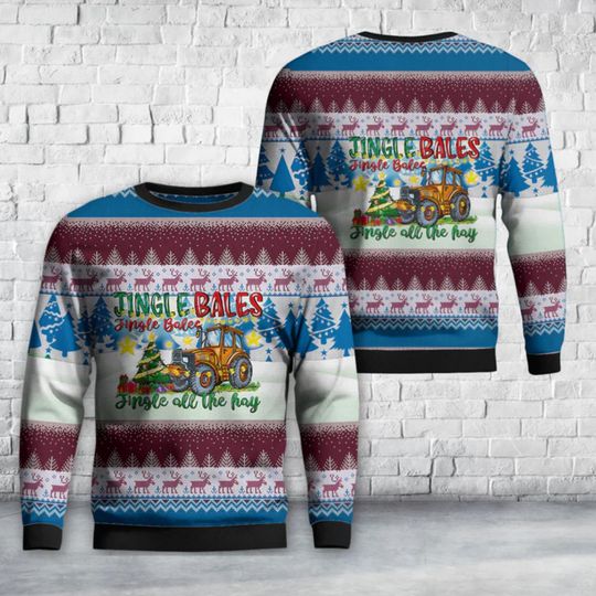 Discover Jingle Bales Tractor Christmas Ugly Sweater, Farm Holiday Crewneck