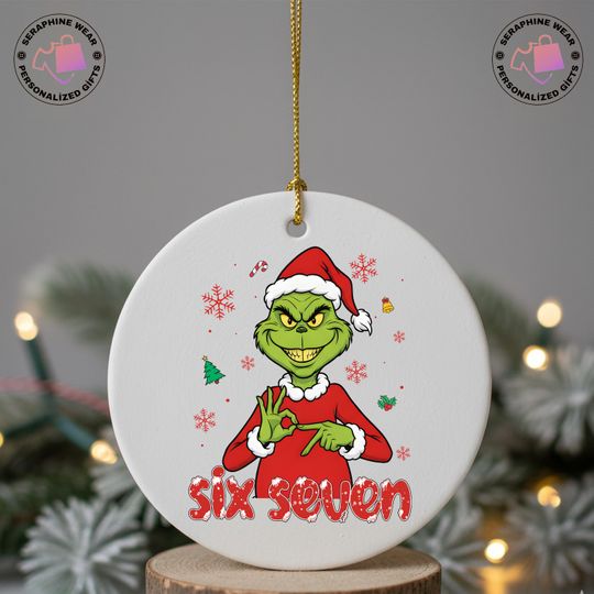 Discover Funny Six Seven Meme Christmas Ceramic Ornament, 67 Disney Characters Xmas Holiday Gifts, Viral Social Media Number Home Decor
