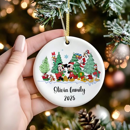 Discover Custom Family name Mickey and Friends Ceramic Ornament, Disney Christmas 2025 Ornament Gift, Family Xmas Gift