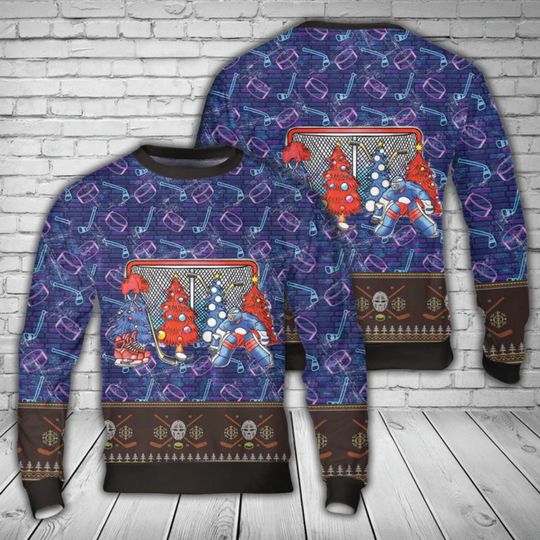 Discover Hockey Ugly Christmas Sweater, Goalie Net Neon Print Pullover