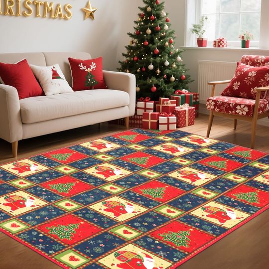 Christmas Area Rug Rugs Indoor, Non Slip Rubber Backing Stain
