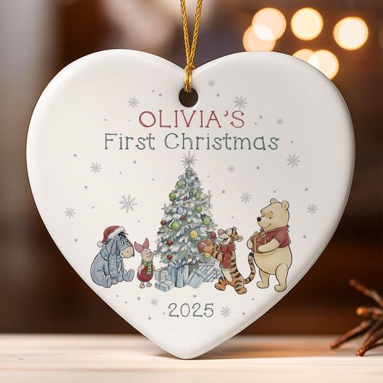 Discover Personalized Pooh Baby's First Christmas Ornament, Custom 1st Christmas Ceramic Ornament, Disney Christmas Winnie the Pooh Baby Shower Gift
