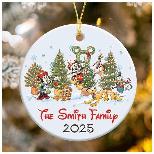 Discover Personalized Family Name Round Ceramic Christmas Ornament, Merry Christmas Ornament, Disney Ceramic Ornament 2025,Ornament Gift,Xmas Hanging