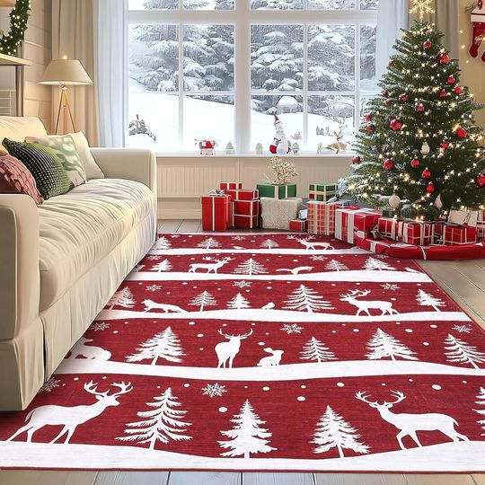 IDEALHOUSE Red 8x10 Area Rugs for Living Room, Washable Rug for Home Decor