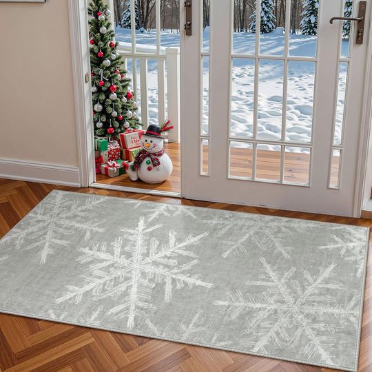 Discover Lahome Snowflake Washable Rugs for Entryway- 2x4 Small Rug Ultra-Thin Soft Door Mat Indoor Entrance Indoor Door Mat, Rubber Backing Throw Carpet Entryway Rug for Kitchen Bathroom Bedroom