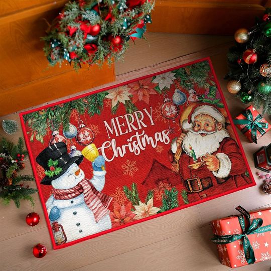 Discover Christmas Rugs 2 x 3 Feet Christmas Kitchen Bathroom Rugs Non-Slip Washable Floor Mat Low Pile Throw Carpet for Entryway Living Room Bedroom Laundry Indoor