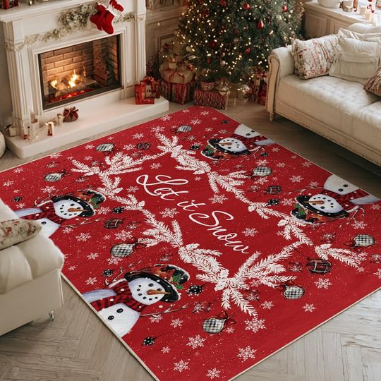 Discover Artoid Mode Red Snowman Let It Snow Ball Christmas Area Rug, Xmas Winter Home Decor Low-Profile Washable Area Rugs for Entryway Bedroom Living Room Laundry Room Indoor 5x7 Feet