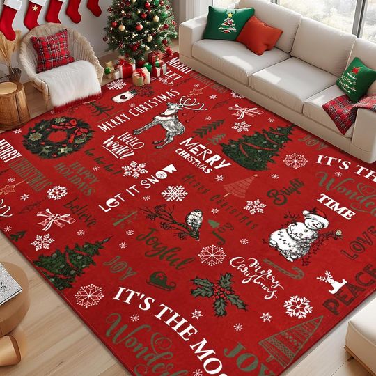 Likiyol Christmas Area Rug 3x5 Rugs Merry Christmas Washable Rug for Bedroom