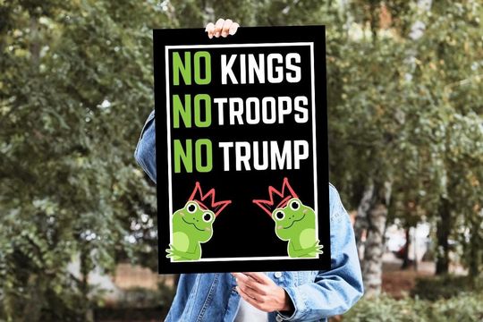 Discover No Kings Portland Frog Protest Sign for 18 OCT, Fight FOR Justice, NO Kings, Troops or Trump, Pro Democracy, Printable Poster, Anti Trump