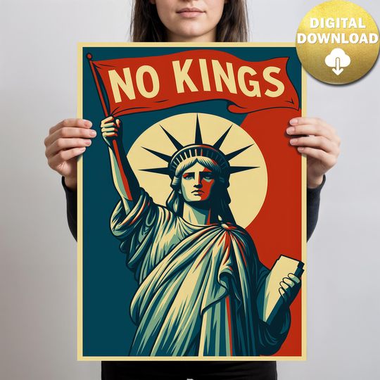 Discover No Kings Liberty Resistance Protest Sign | Digital Download for March | Patriotic Pro-Democracy Rally Art | Anti-Trump Printable Poster
