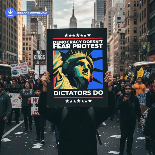 Discover Democracy Doesn't Fear Protest Dictators Do Sign PRINTABLE Protest Sign, No Kings Day Anti-Trump, Anti-MAGA Sign PRINTABLE, Digital Download