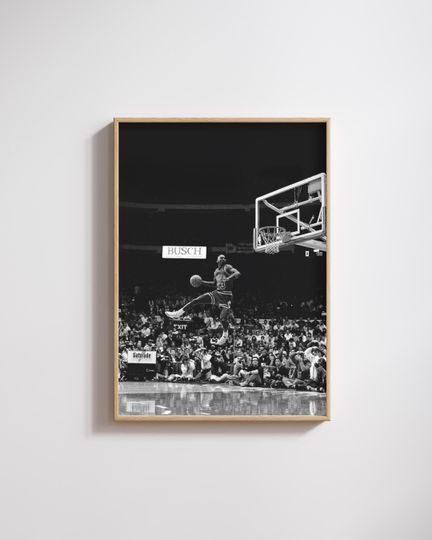 Michael Jordan Dunk Poster, Black and White Basketball Wall Art, Chicago Bulls Legend Print, Vintage Sports Photography, NBA Icon Decor