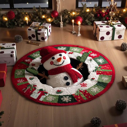 Discover Christmas Snowman 3D Printed Rug, Christmas Welcome Round Mat, Indoor Rug Decor, Christmas Home Decor, Holiday Doormat, Christmas Gift