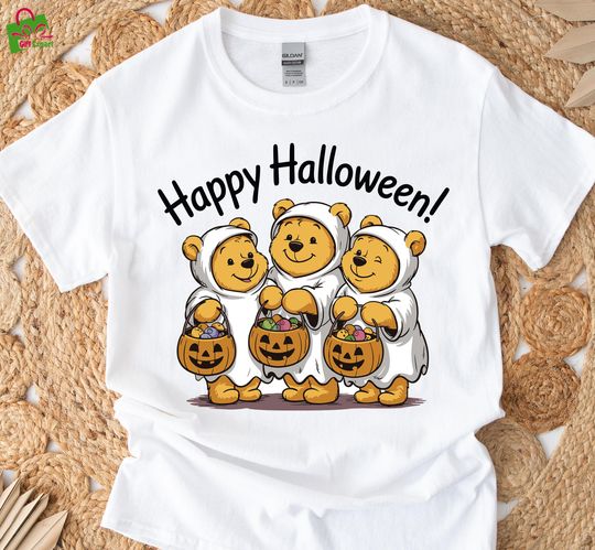 Discover Happy Halloween T Shirt, Pooh Bear Halloween T Shirt, Retro Halloween Spooky Bear T Shirt, Winnie the Pooh T Shirt, Witch Friends Shirt, Y24