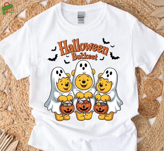 Discover Halloween Character T Shirt, Halloween bucket T Shirt, Disney Winnie The Pooh Spooky T Shirt, Pumpkins T Shirt, Cute Pooh Bear T Shirt, Y22