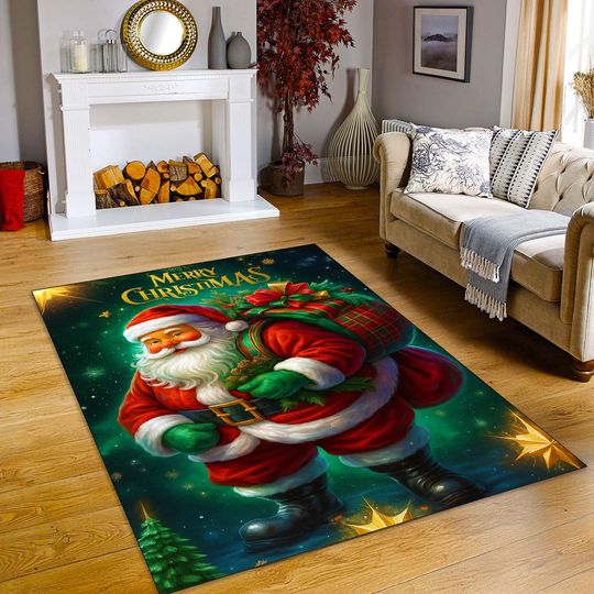 Discover Santa Claus Rug, Festive Holiday Floor Rug, Cozy Winter Home Decor