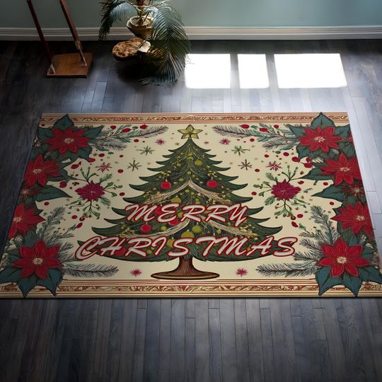 Discover Merry Christmas Rug, Christmas Tree Doormat, Christmas Gift Rug