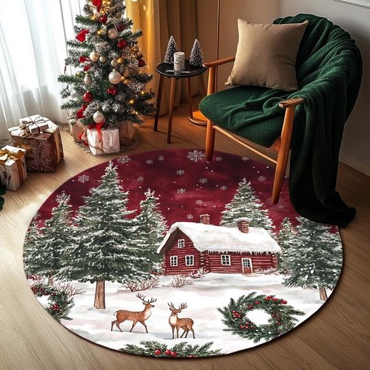 Discover Winter theme rug, Deer printed rug, Christmas rug, Farmhouse rug
