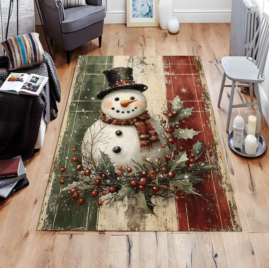 Discover Christmas Rug, Xmas Rug, Snowman Rug, Christmas Area Rug