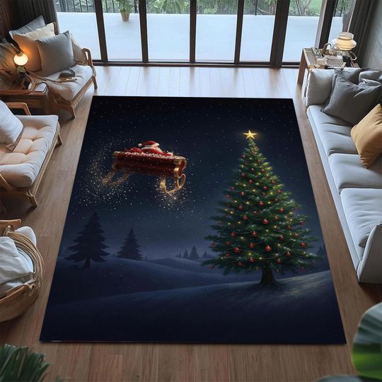 Discover Christmas Rug: Santa Sleigh & Tree - Festive Holiday Decor