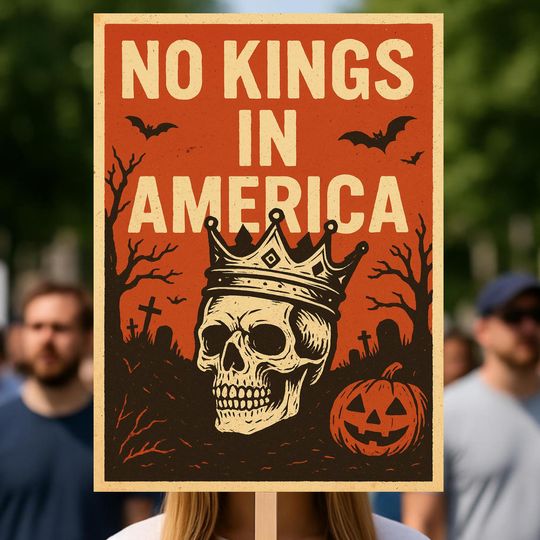 Discover No Kings in America Protest Poster, Halloween Political Wall Art, No Kings Rally Sign, Anti-Trump Poster