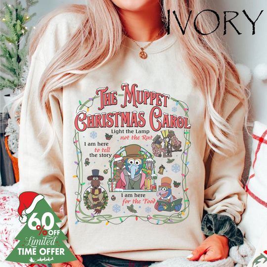 The Muppet Christmas Carol Gonzo and Rizzo Sweatshirt, K the frog Gonzo Miss Piggy Xmas Movie Tee, Vintage Muppets Xmas Sweatshirt