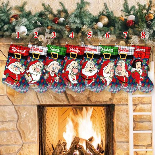 Discover Custom Disney Snow White and the Seven Dwarfs Christmas Stockings, Disney Christmas Stockings, 7 Dwarfs Xmas Stocking Gift, Princess Socks
