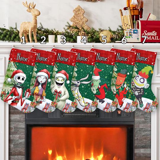 Discover Personalized Disney The Nightmare Before Christmas Stockings, Jack Skellington Sally Oogie Boogie Stockings, Disney Family Christmas Gifts