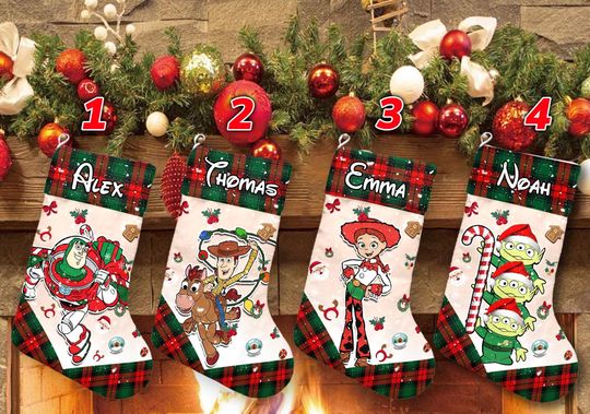 Discover Custom Woody Buzz Lightyear Jessie Alien Xmas Stocking, Toy Story Christmas Stockings, Christmas Socks Home Decoration, Disney Stockings